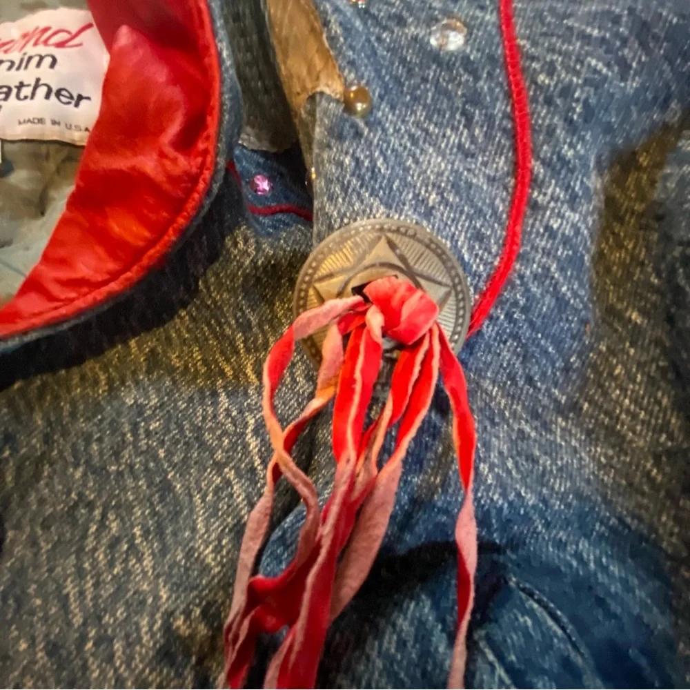 Vintage Denim Rodeo Jacket with Red leather Accents - Picture 4 of 14